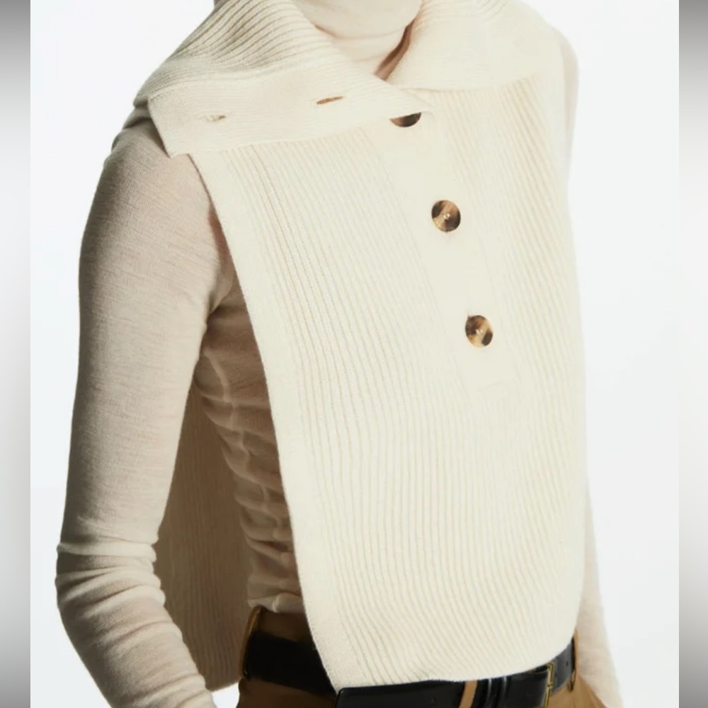 COS Wool-Blend Button-Down Bib Ivory